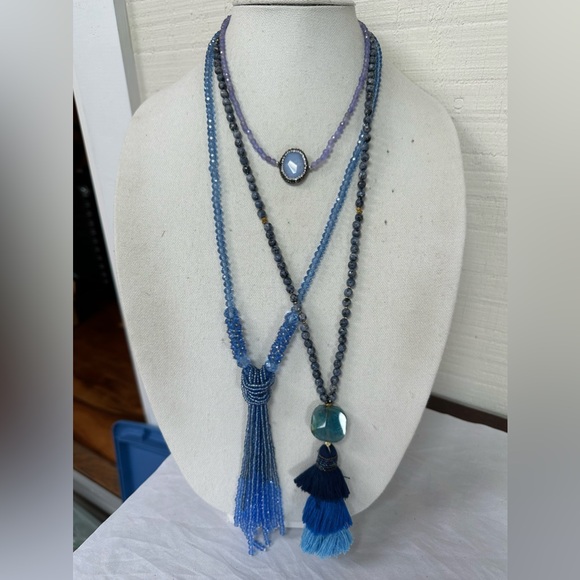Three gorgeous purple and blue tone statement necklace - Picture 1 of 11